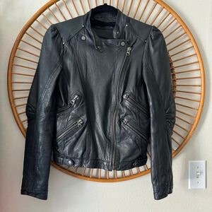 Zara woman lamb leather Moto style jacket black size XS
